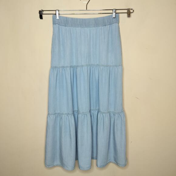Sigrid Olsen Chambray Tiered Maxi Skirt Western Cowgirl Boho - Picture 1 of 9